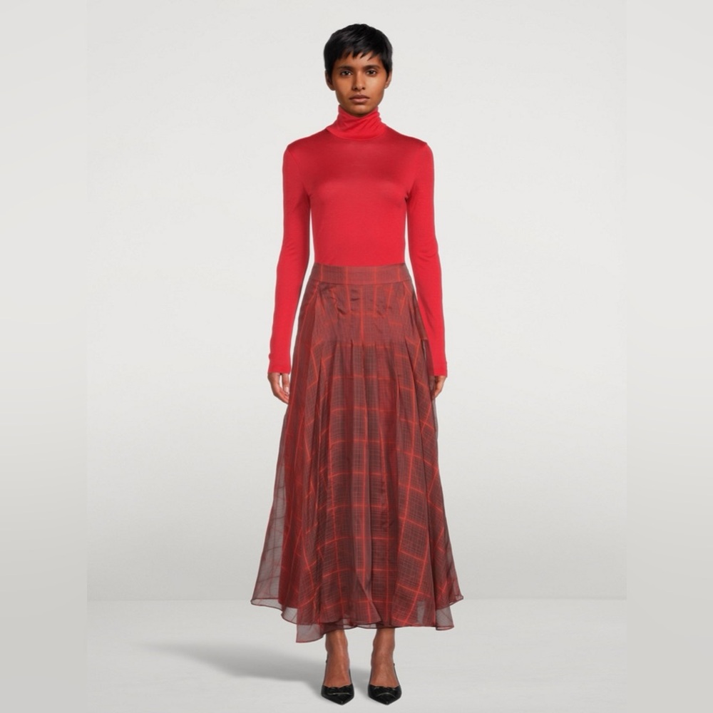 Akris Plaid Pleated Silk Organza Skirt NEW NWT